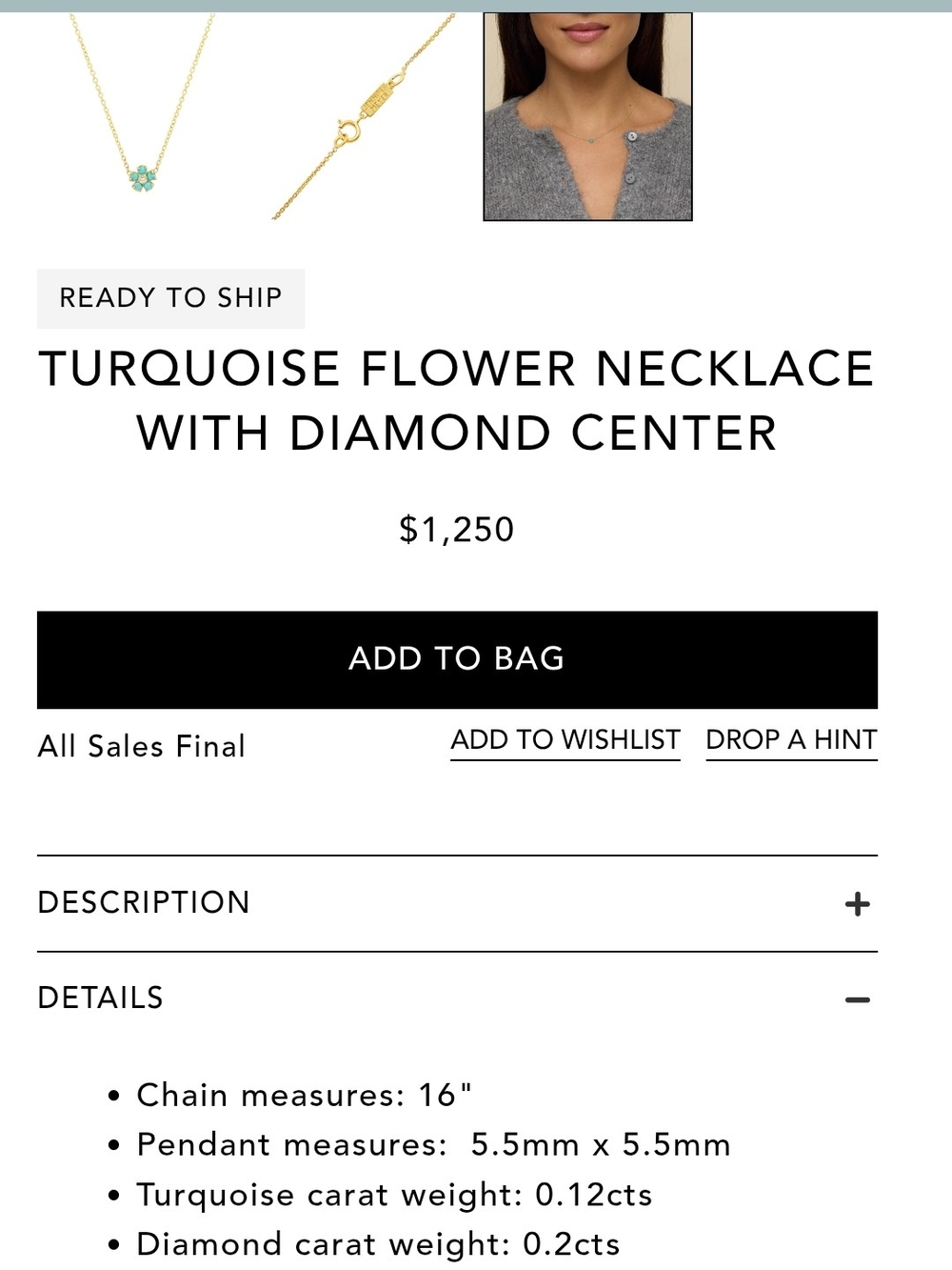 Jennifer Meyer Turquoise Flower Pendant Necklace in Gold